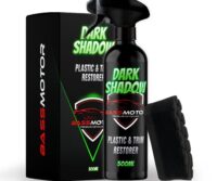 Bass Motor - Abrillantador Hidratador de Plástico y Neumáticos Coche Moto Restaurador Gomas Viejas Recupera Brillo Interior y Exterior para Lavado en Casa - Dark Shadow, 500ml + Esponja Premium